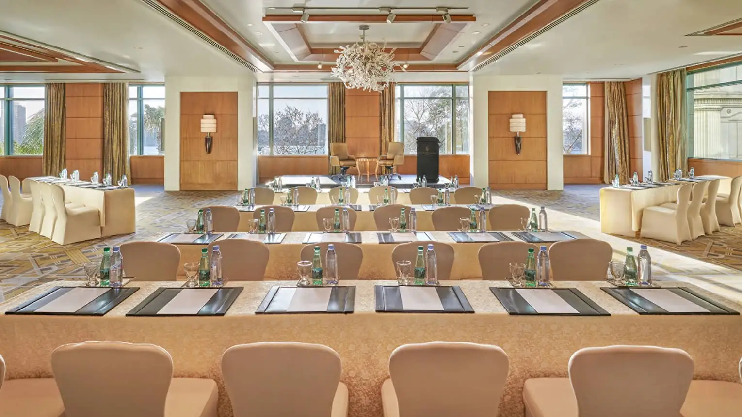 Meeting room at Four Seasons Nile Plaza Cairo set up classroom-style with Nile views