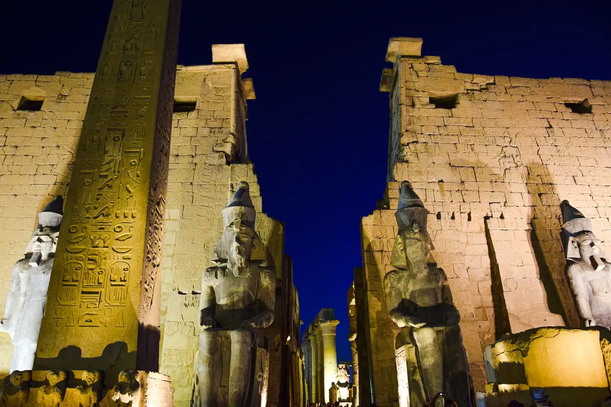 Luxor Temple entrance with obelisk and colossal statues