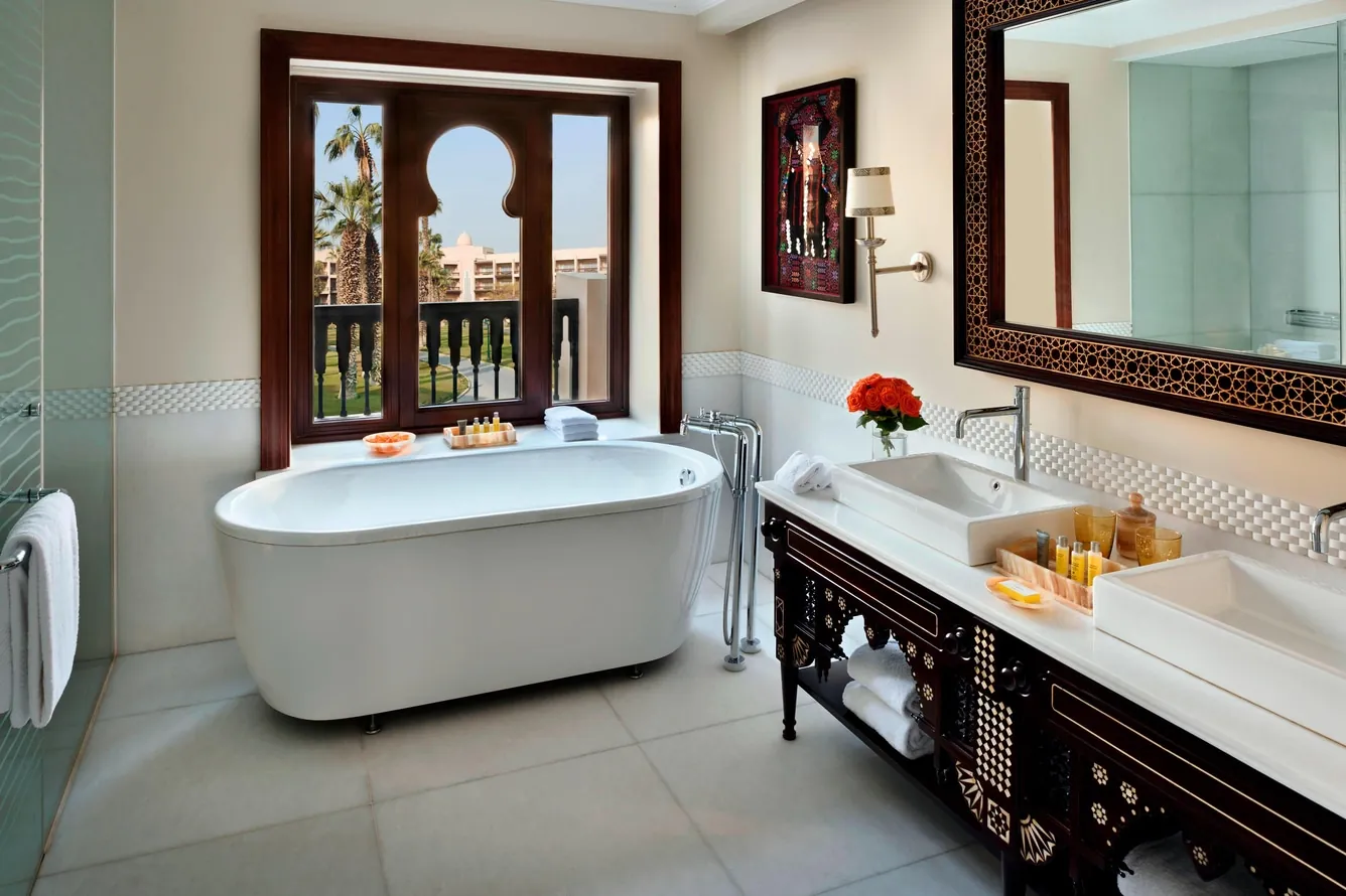 Luxury bathroom with freestanding tub at Marriott Mena House Cairo