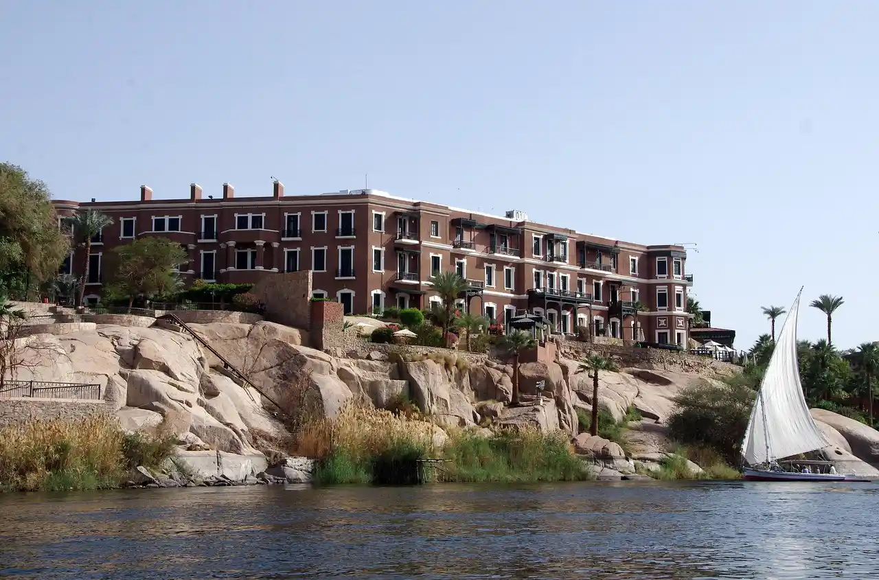 A boat, the river and stone at Nile at Aswan in Egypt
