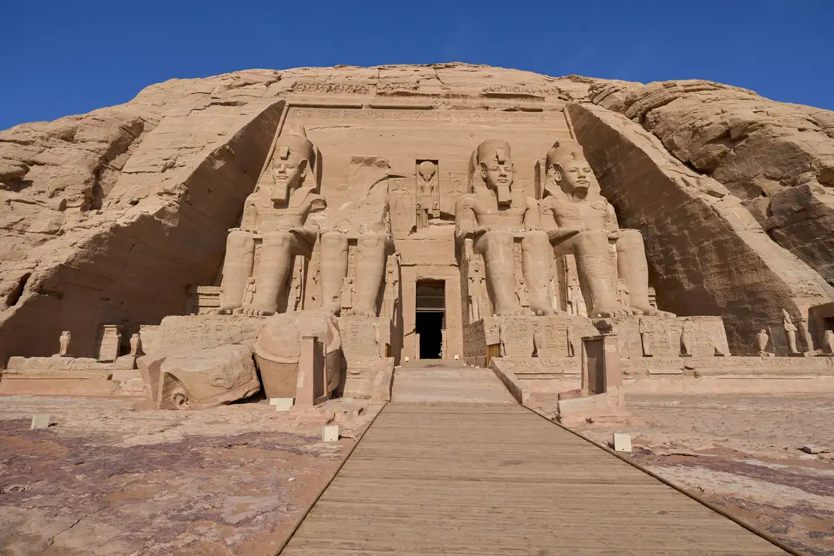 A temple and desert sand at Abu Simbel in Aswan