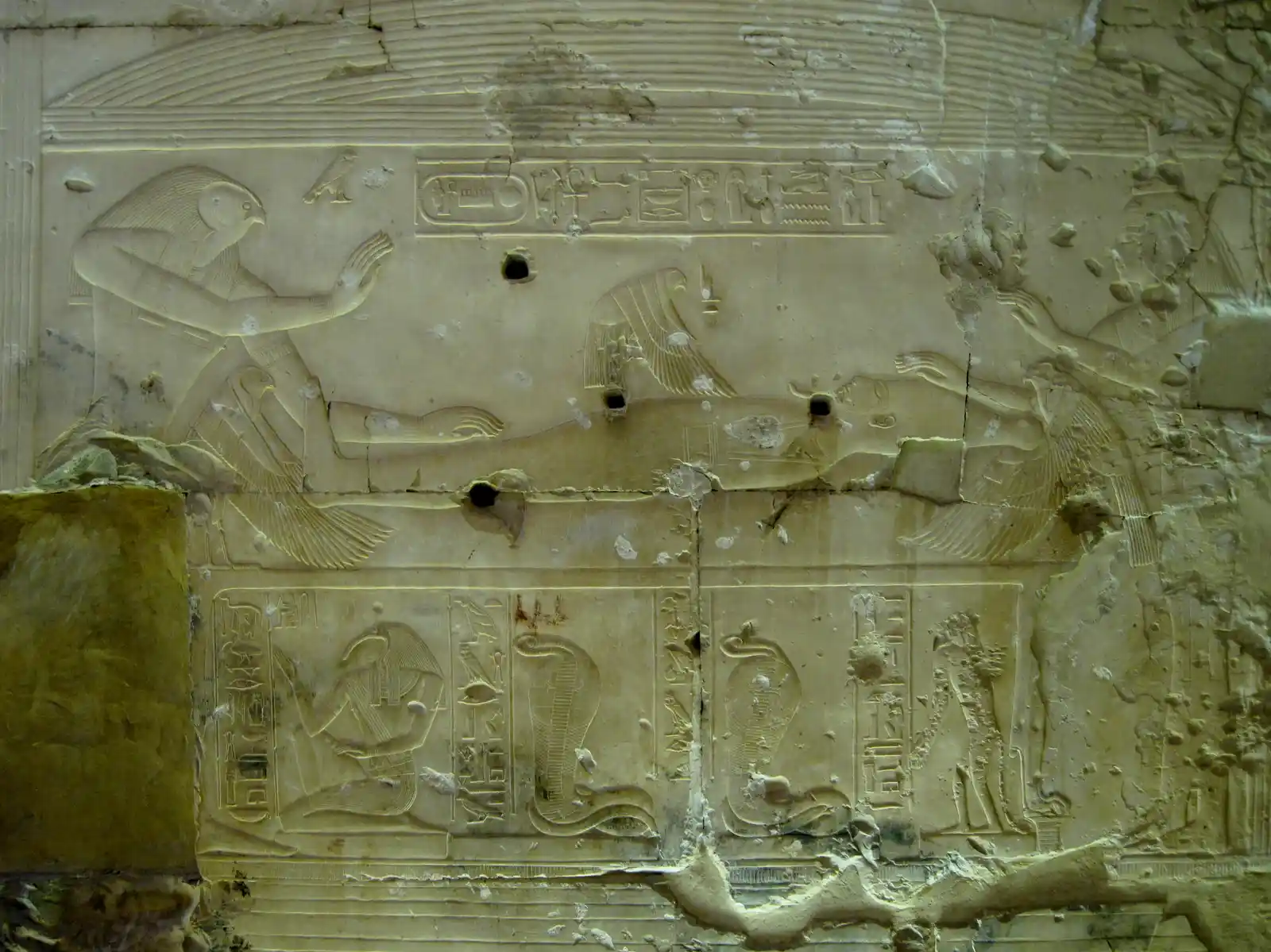 Carved reliefs and a temple at Abydos in Sohag, Egypt