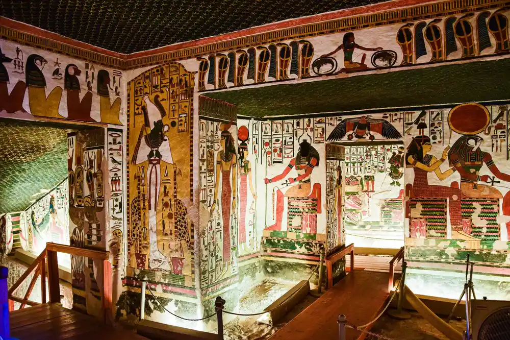 Tombs of the Nobles painted interior in Luxor