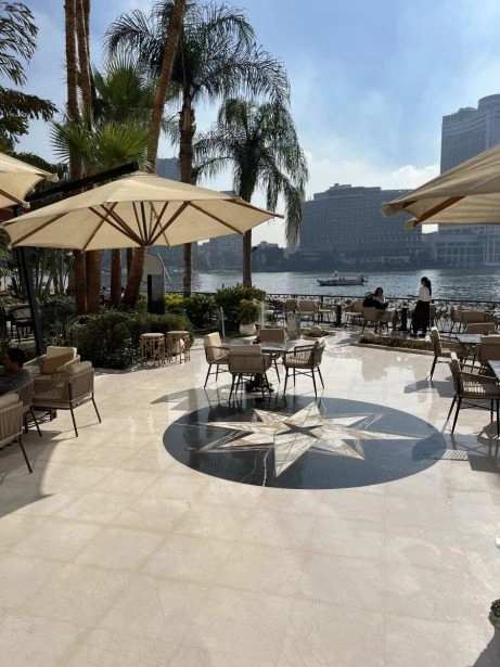 Pool deck terrace at Sofitel Cairo Nile El Gezirah overlooking the Nile River