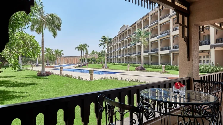 Terrace view of the gardens and pool at Marriott Mena House Cairo