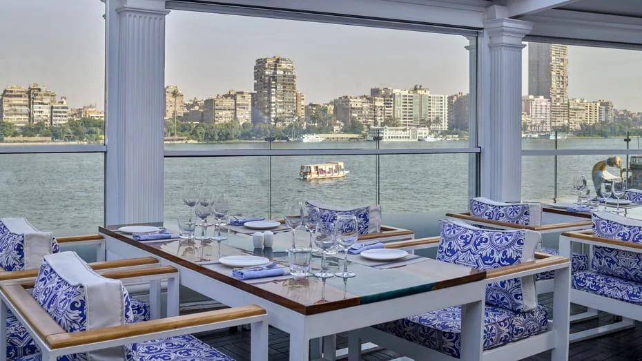 Waterfront restaurant terrace at Four Seasons Hotel Cairo at The First Residence
