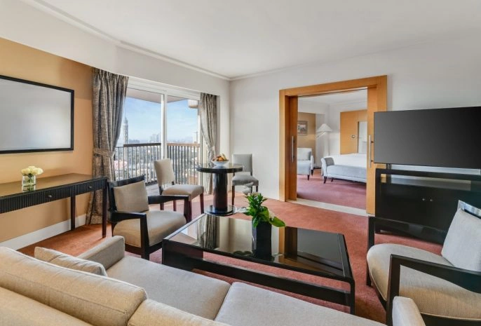 Suite living area at Sofitel Cairo Nile El Gezirah with city views