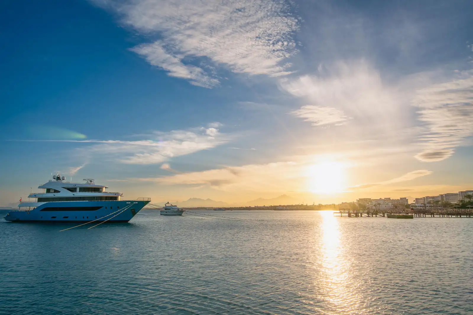 Hurghada Marina waterfront promenade and yachts
