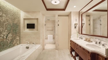 Deluxe bathroom with a soaking tub at this luxury hotel in Cairo
