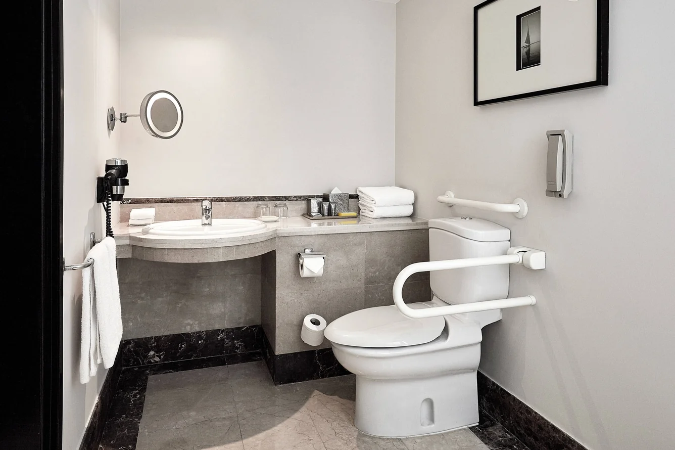 Accessible bathroom with grab bars at Mena House Hotel Cairo