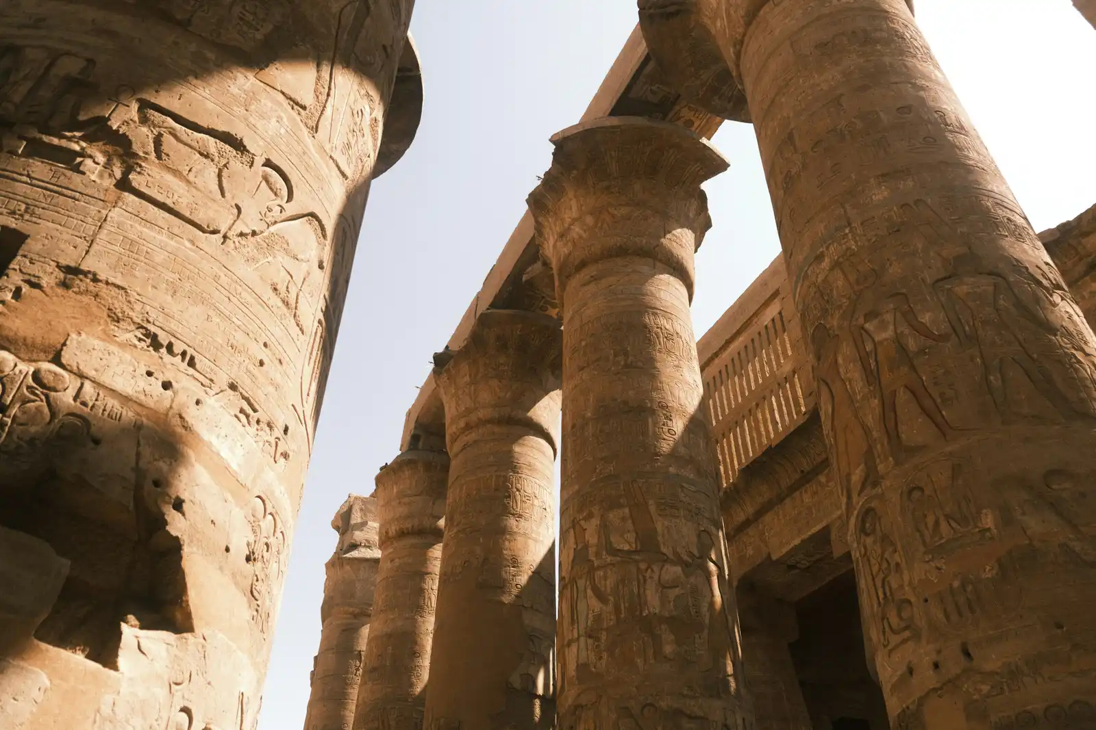 Hieroglyphs and columns at Karnak Temple in Luxor, Egypt