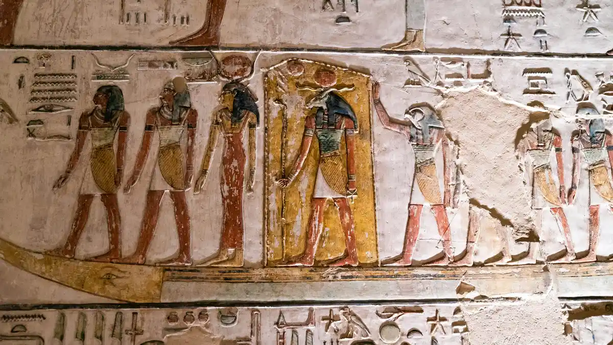 Hieroglyphs and a tomb at Abydos in Sohag