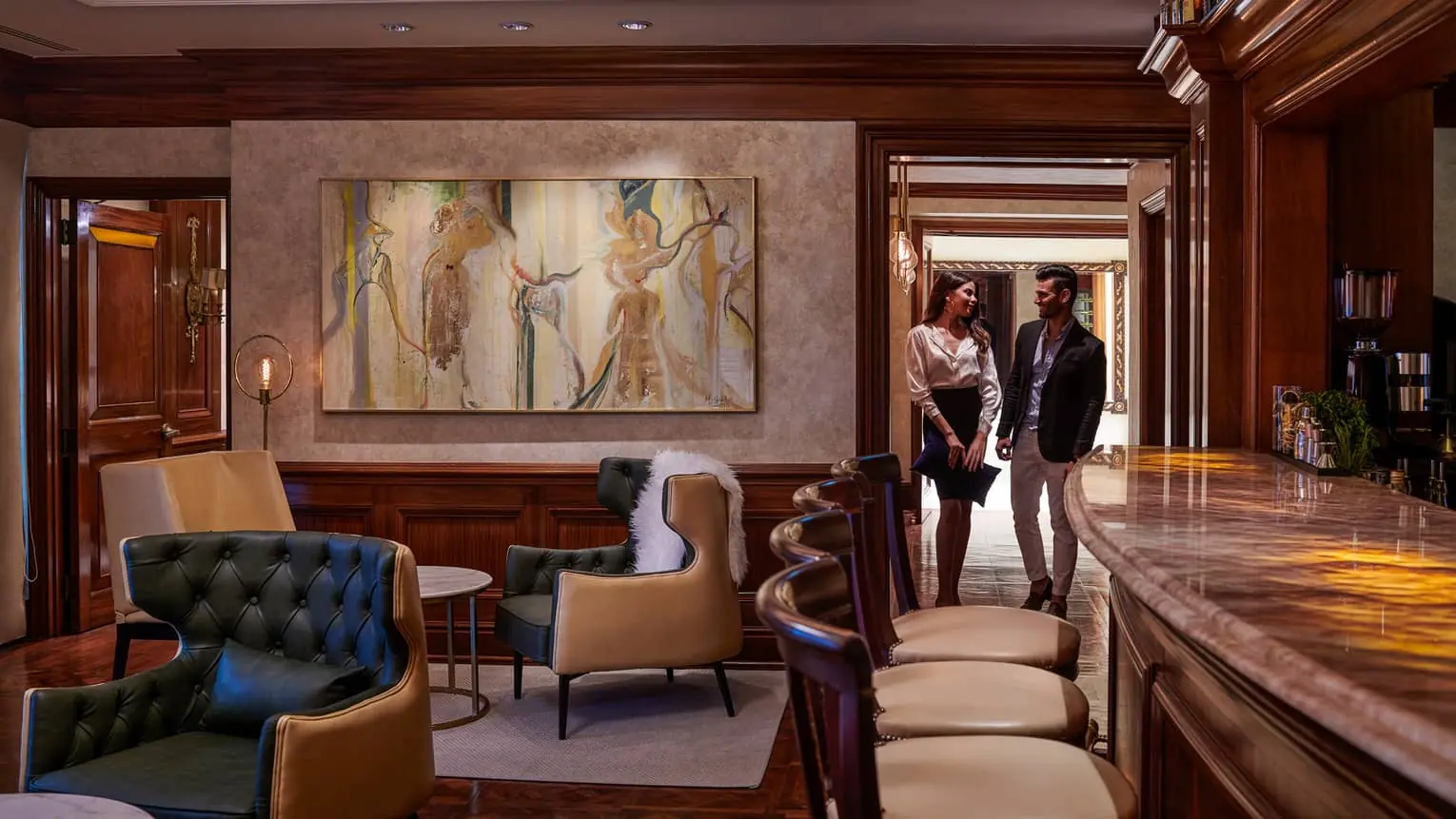 Historic wood-paneled lounge bar at Four Seasons Hotel Cairo at The First Residence