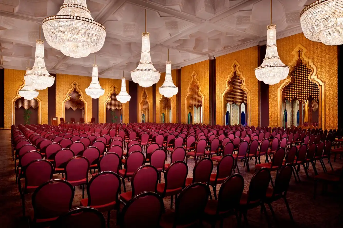 Ballroom at Mena House Hotel Cairo set up theatre-style for conferences