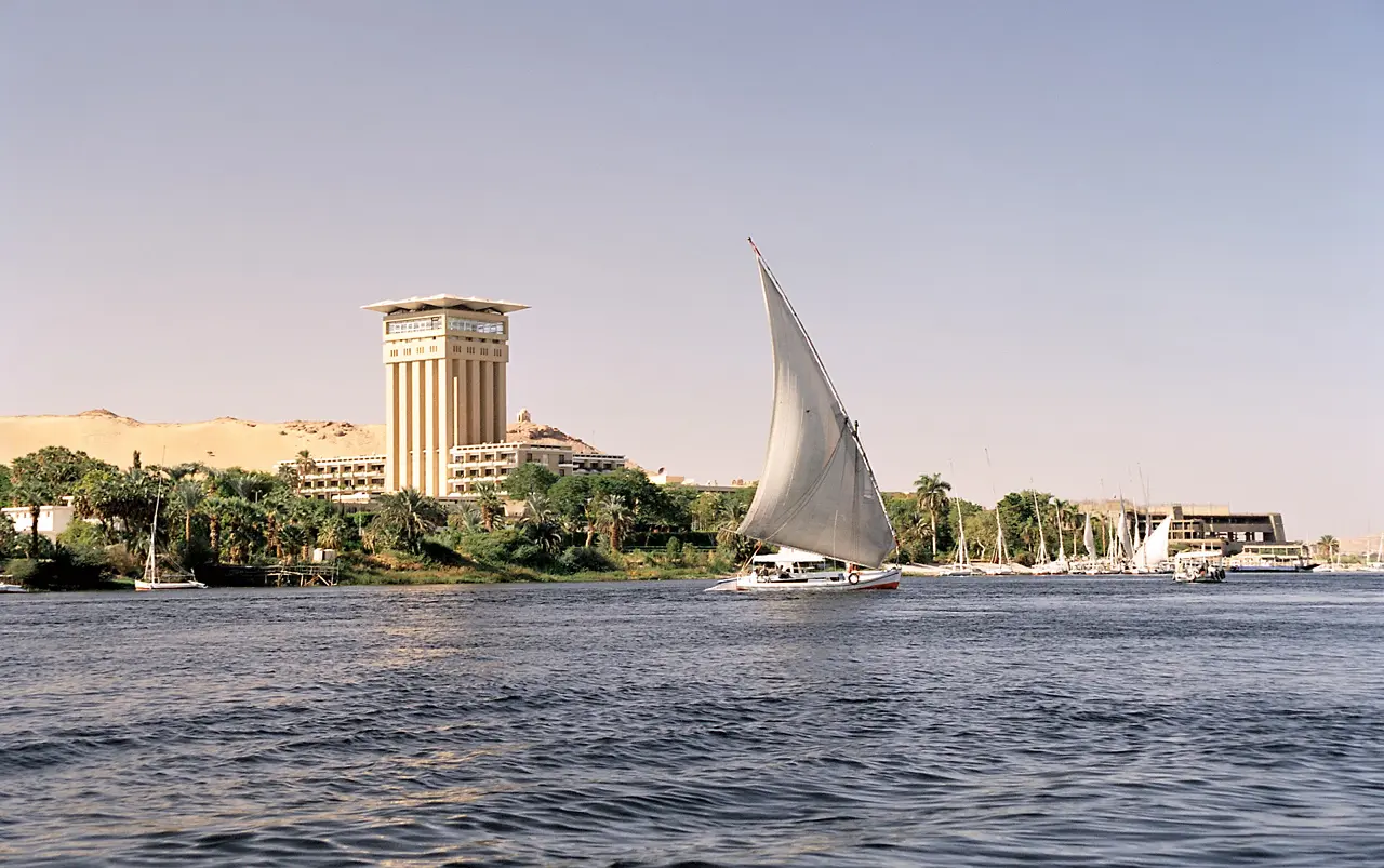 Feluccas sailing on the Nile at Aswan, Egypt