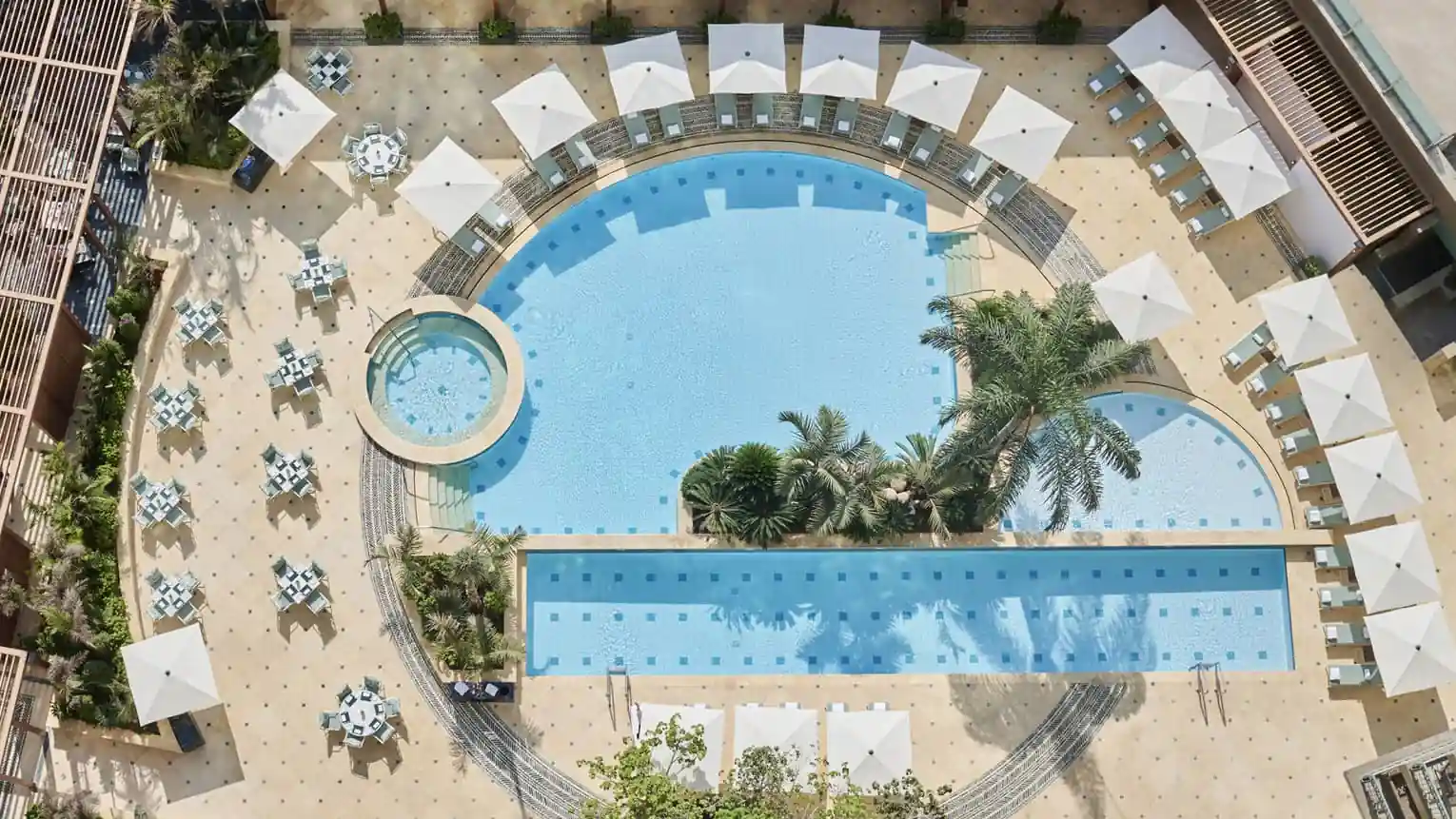 Aerial view of the outdoor pool at Four Seasons Hotel Cairo
