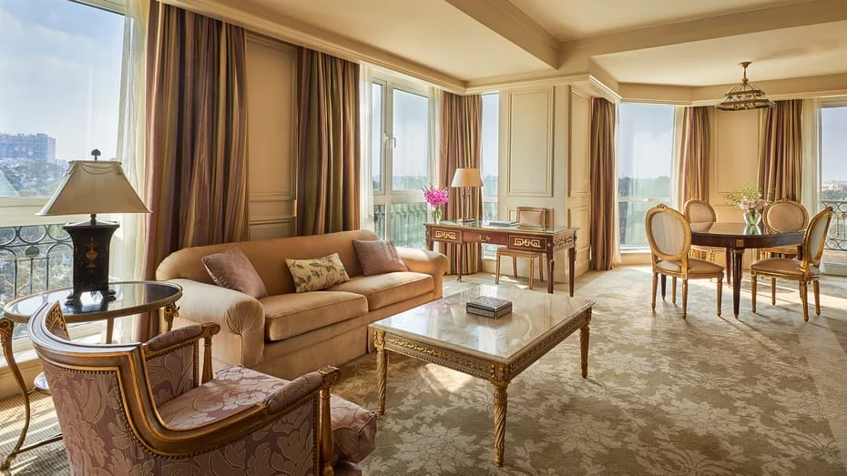 Suite living room with private balcony at Four Seasons Hotel Cairo at The First Residence